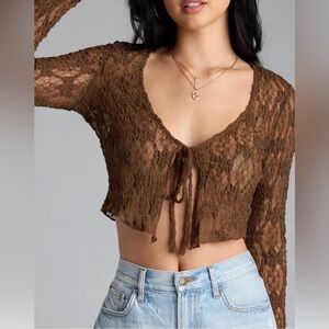 NWT Windsor Breezy Sheer Lace Tie-Front Top